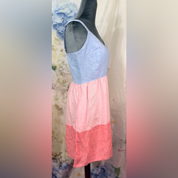 Cynthia Rowley Strapless Dress in Cream Blue & Red Linen Easter Spring Summer - Picture 2 of 11